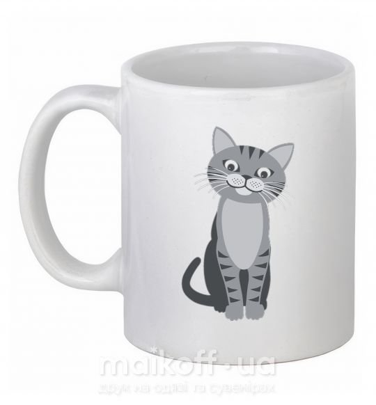 Чашка керамічна Серый котик Білий фото