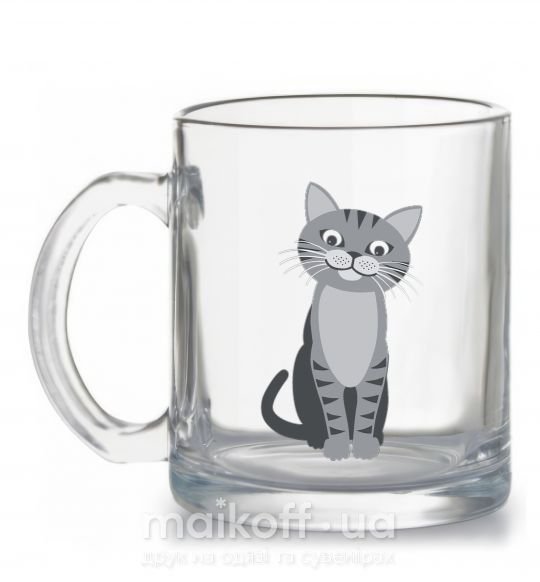 Чашка стеклянная Серый котик Прозрачный фото
