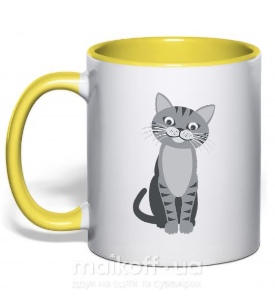 Чашка з кольоровою ручкою Серый котик Сонячно жовтий фото