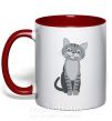 Чашка с цветной ручкой Серый котик Красный фото