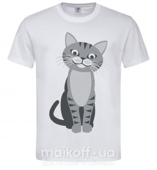 Мужская футболка Серый котик Белый фото
