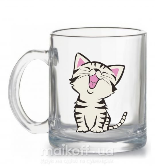 Чашка стеклянная Котенок зевает Прозрачный фото