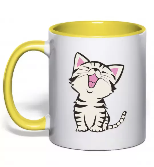 Чашка с цветной ручкой Кошеня Солнечно желтый фото