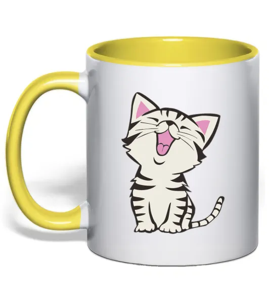 Чашка с цветной ручкой Кошеня Лимонный фото