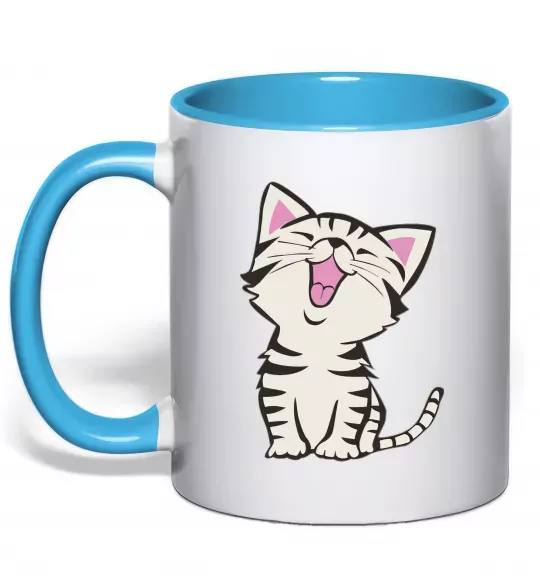 Чашка с цветной ручкой Кошеня Голубой фото