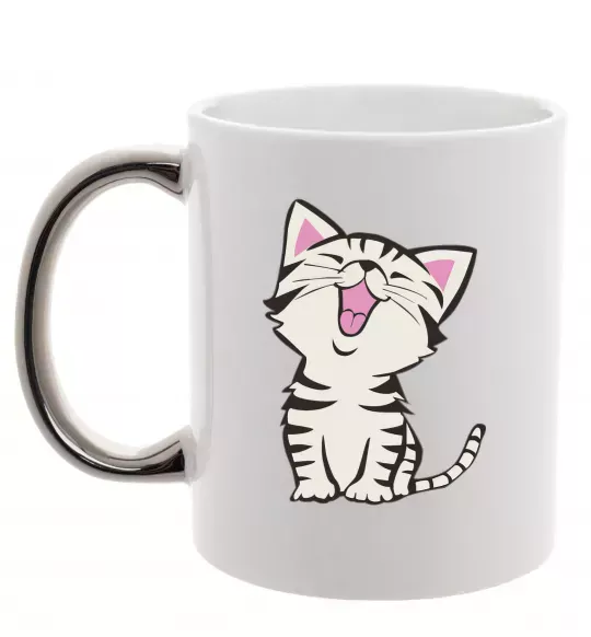 Чашка с цветной ручкой Кошеня Серебро фото