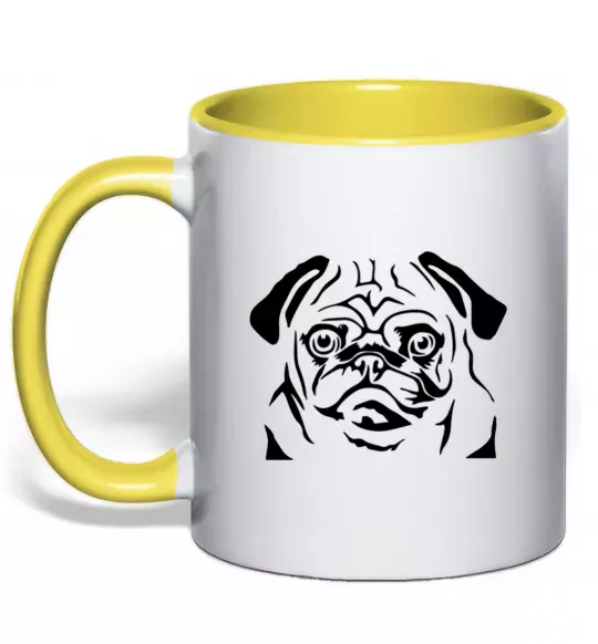 Чашка с цветной ручкой Морда мопса Солнечно желтый фото