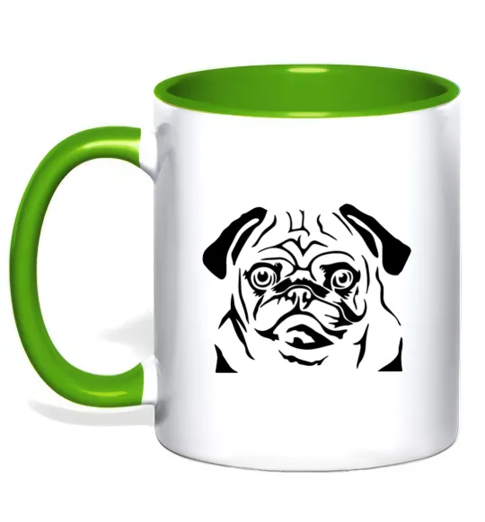 Чашка з кольоровою ручкою Морда мопса Лаймовий фото