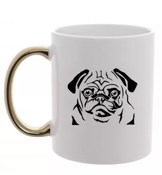 Чашка с цветной ручкой Морда мопса Золото фото