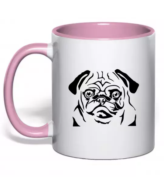 Чашка с цветной ручкой Морда мопса Нежно розовый фото