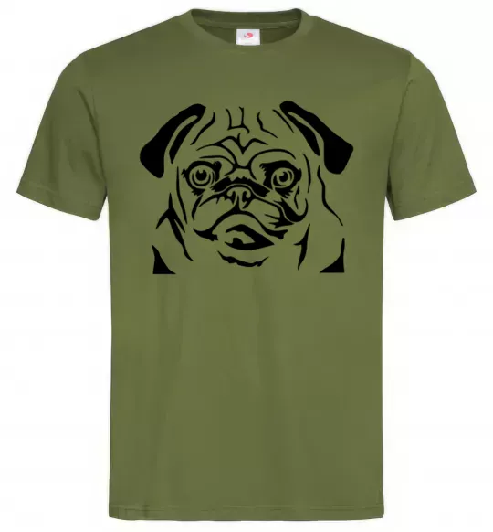 Чоловіча футболка Морда мопса Оливковий фото