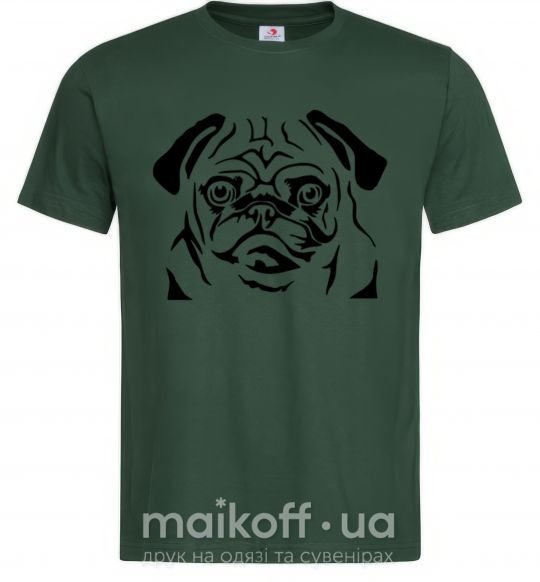 Мужская футболка Морда мопса Темно-зеленый фото