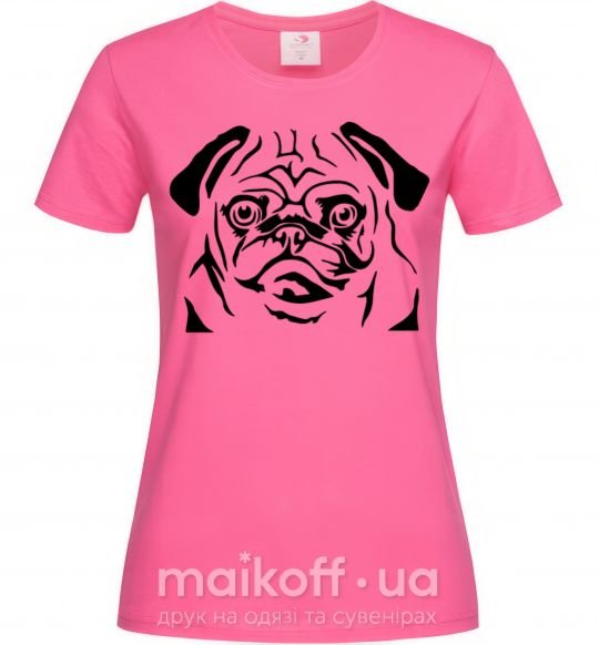 Женская футболка Морда мопса Ярко-розовый фото