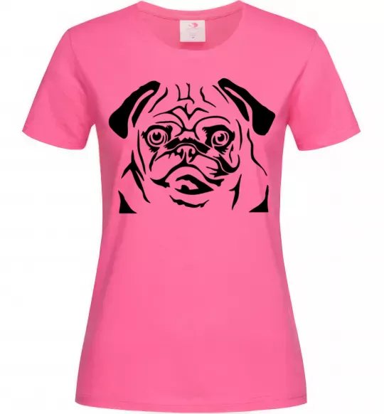 Женская футболка Морда мопса Ярко-розовый фото