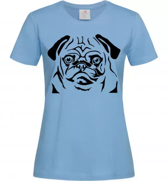 Женская футболка Морда мопса Голубой фото