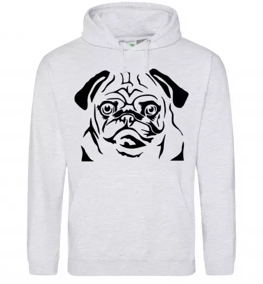 Чоловіча толстовка (худі) Морда мопса Сірий меланж фото