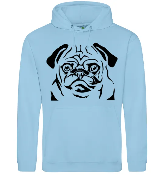 Мужская толстовка (худи) Морда мопса Голубой фото