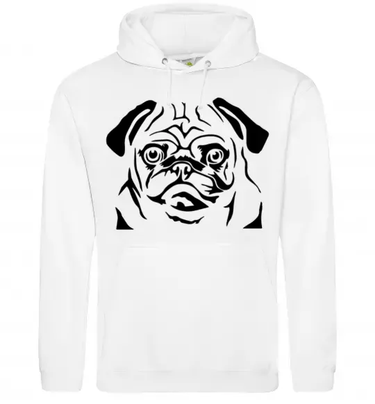 Женская толстовка (худи) Морда мопса Белый фото