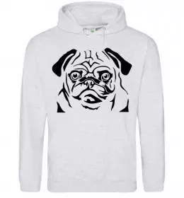 Женская толстовка (худи) Морда мопса Серый меланж фото