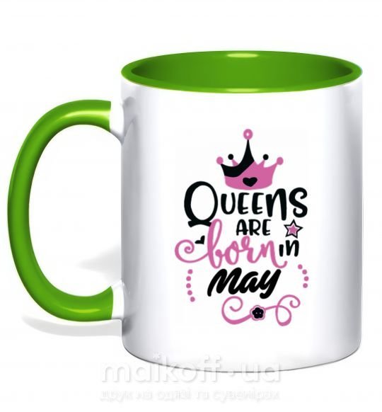 Чашка с цветной ручкой Queens are born in May Зеленый фото