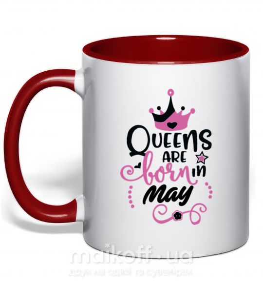 Чашка з кольоровою ручкою Queens are born in May Червоний фото