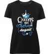 Женская премиум футболка Queens are born in August Черный фото