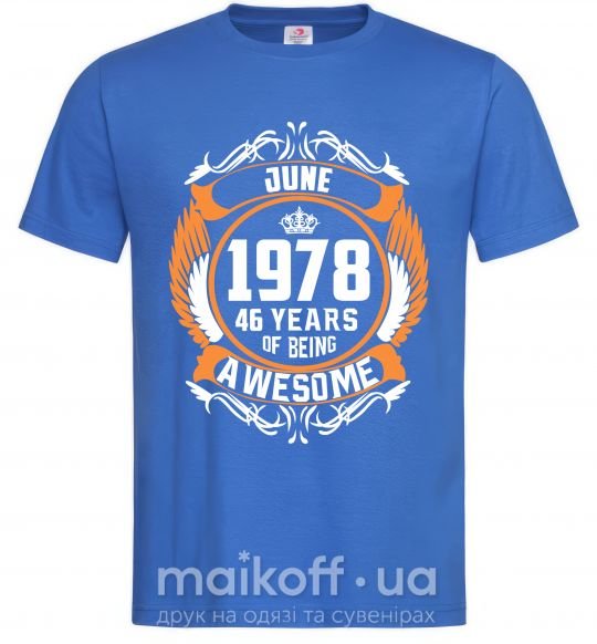 Чоловіча футболка June 1978 40 years of being Awesome Яскраво-синій фото