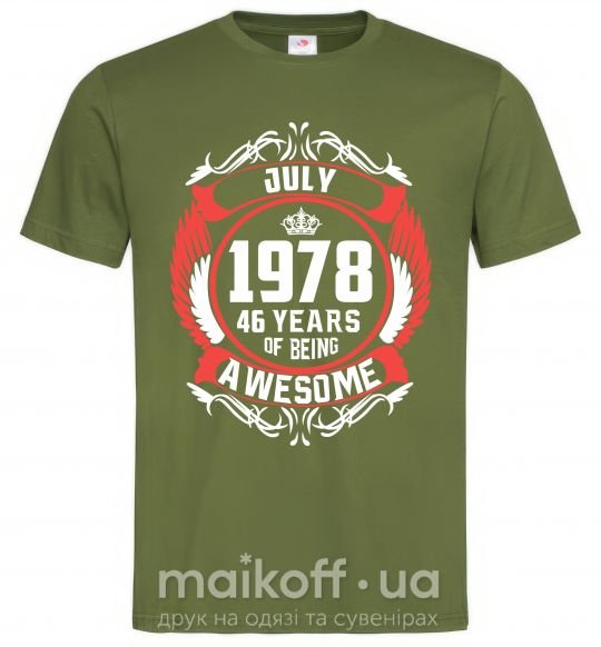 Мужская футболка July 1978 40 years of being Awesome Оливковый фото