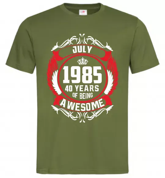 Чоловіча футболка July 1985 40 years of being Awesome Оливковий фото