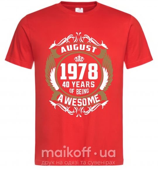 Мужская футболка August 1978 40 years of being Awesome Красный фото