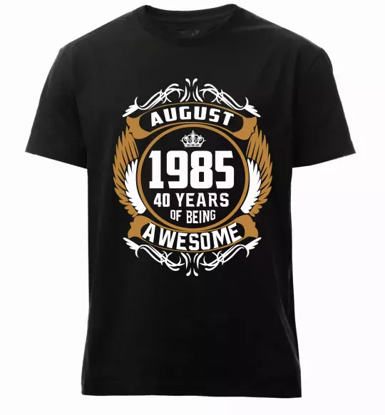 Мужская премиум футболка August 1985 40 years of being Awesome Черный фото