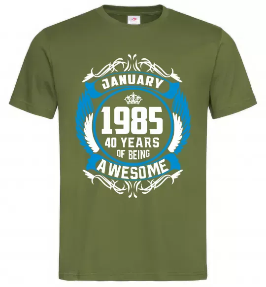 Мужская футболка January 1985 40 years of being Awesome Оливковый фото
