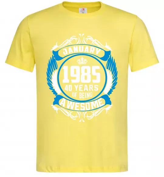 Мужская футболка January 1985 40 years of being Awesome Лимонный фото