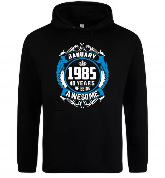Мужская толстовка (худи) January 1985 40 years of being Awesome Черный фото