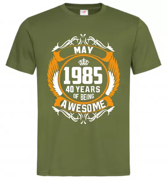 Чоловіча футболка May 1985 40 years of being Awesome Оливковий фото