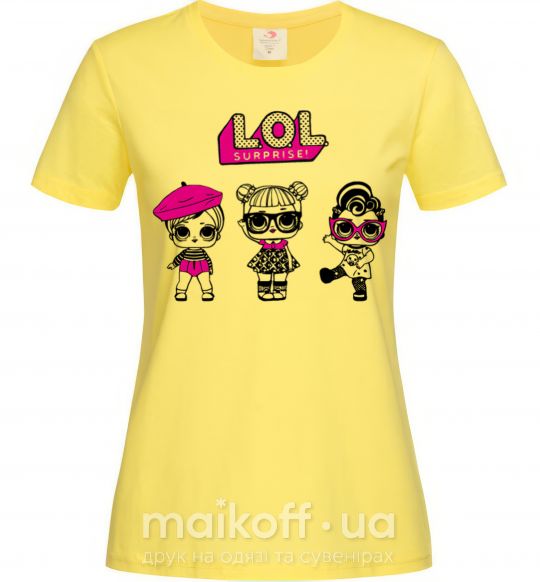 Жіноча футболка Lol surprise три куклы Лимонний фото
