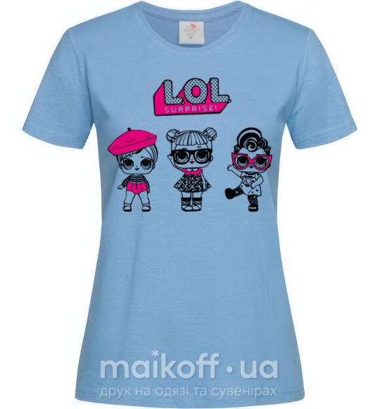 Жіноча футболка Lol surprise три куклы Блакитний фото