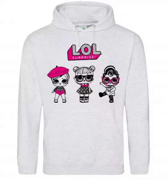 Чоловіча толстовка (худі) Lol surprise три ляльки Сірий меланж фото