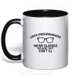 Чашка з кольоровою ручкою Java programmers wear glasses because they can't C Чорний фото