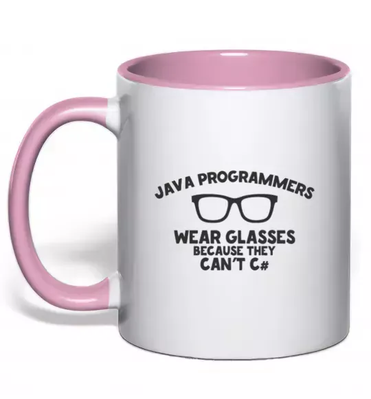Чашка з кольоровою ручкою Java programmers wear glasses because they can't C Ніжно рожевий фото