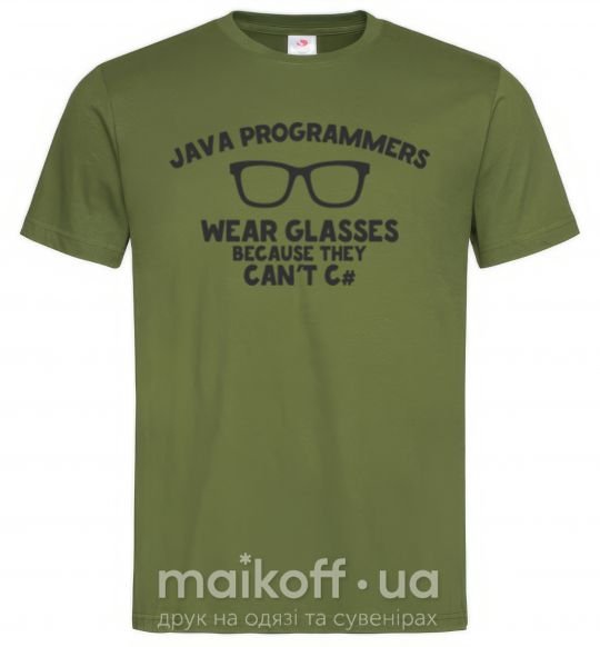 Чоловіча футболка Java programmers wear glasses because they can't C Оливковий фото