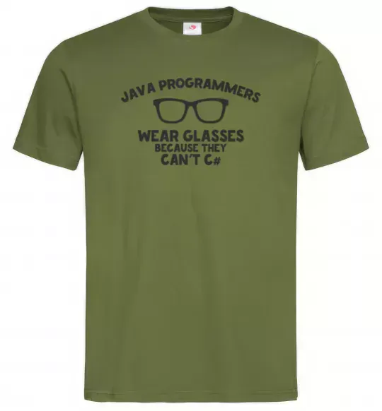 Мужская футболка Java programmers wear glasses because they can't C Оливковый фото