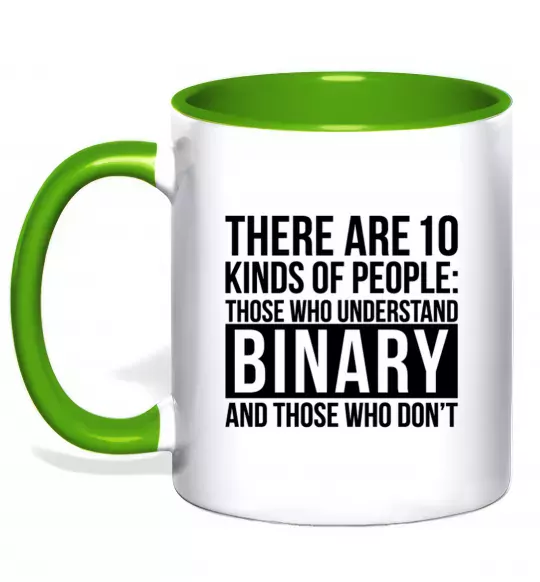 Чашка з кольоровою ручкою There are 10 kinds of people Зелений фото