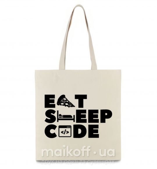 Еко-сумка Eat sleep code Бежевий фото