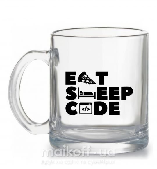 Чашка стеклянная Eat sleep code Прозрачный фото