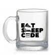 Чашка скляна Eat sleep code Прозорий фото
