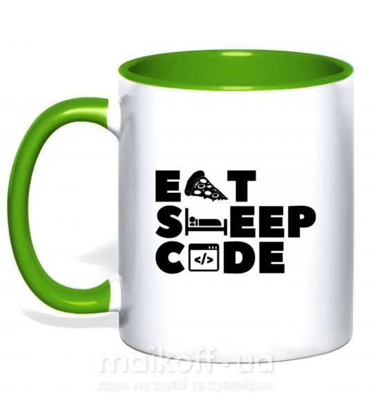 Чашка з кольоровою ручкою Eat sleep code Зелений фото