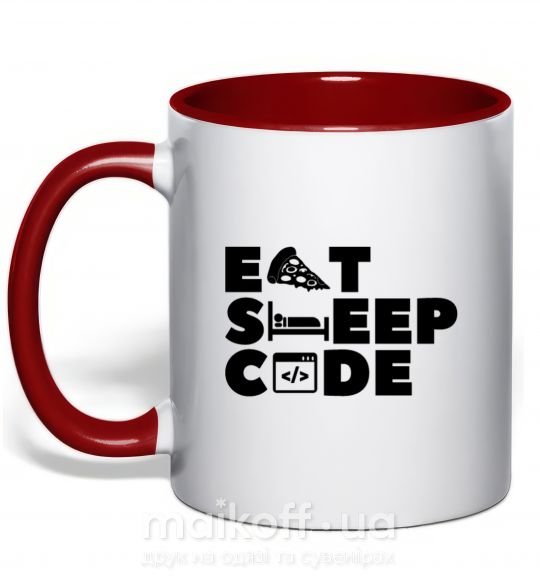 Чашка з кольоровою ручкою Eat sleep code Червоний фото