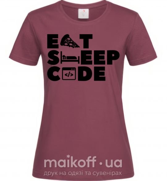 Жіноча футболка Eat sleep code Бордовий фото