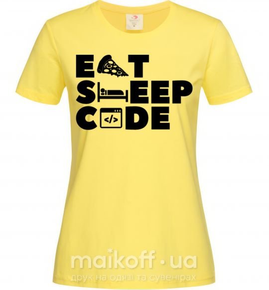 Женская футболка Eat sleep code Лимонный фото